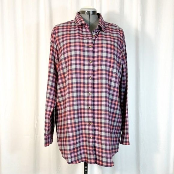 Free Press  NWOT Sz L Plaid Sleep Shirt Front Button Closure - Picture 2 of 5